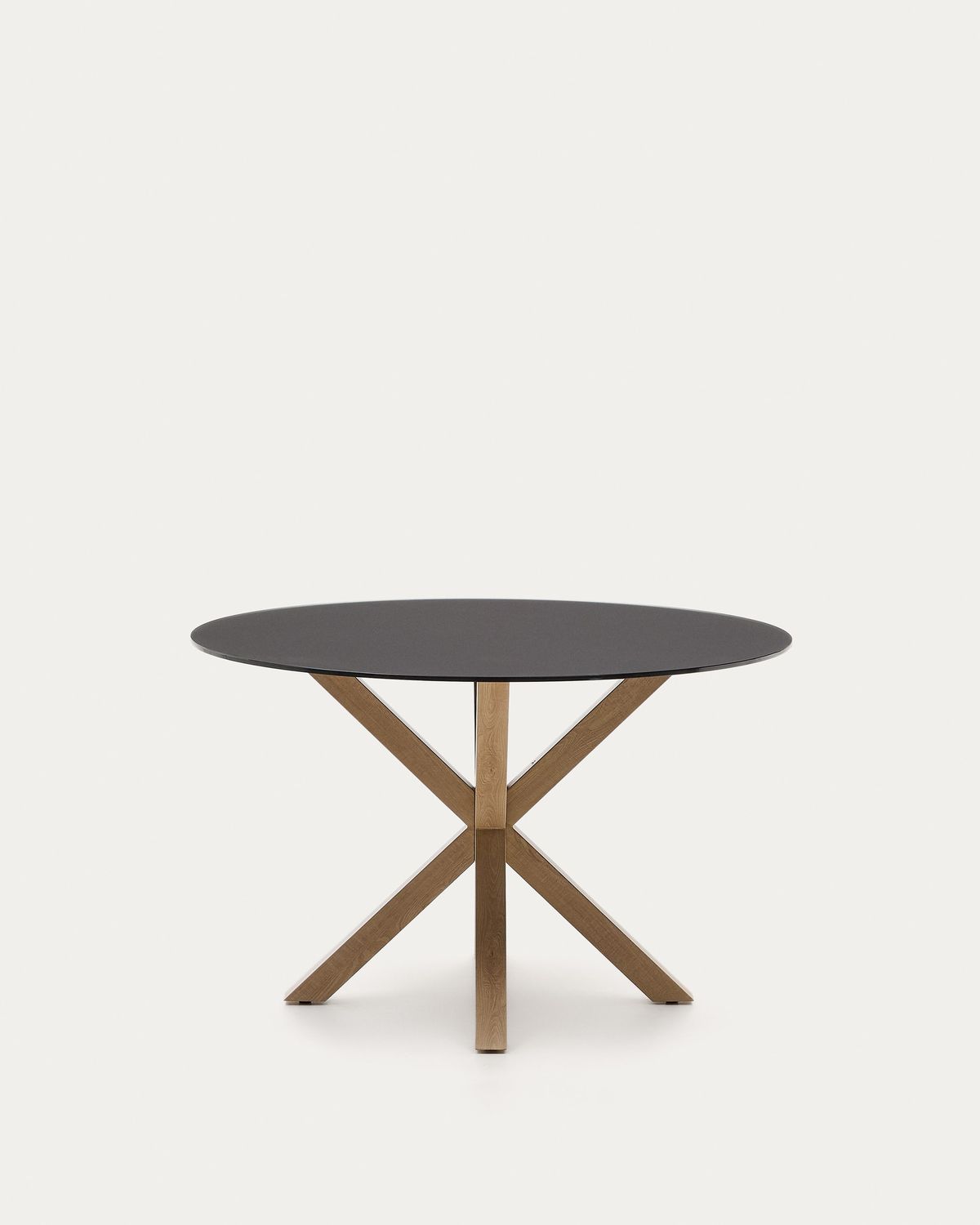 Mesa redonda Argo de cristal negro mate y patas de acero efecto madera Ø 120 cm