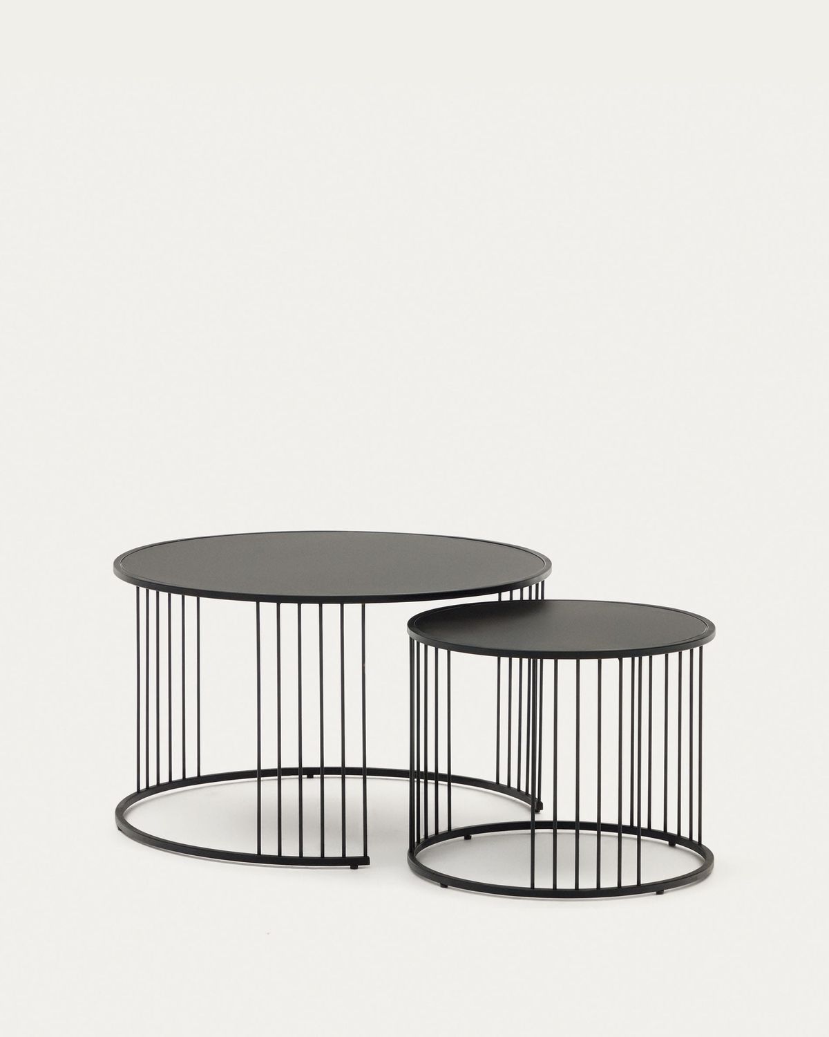 Set Hadar de 2 mesas auxiliares nido vidrio templado y metal pintado negro Ø75cm / Ø 45cm