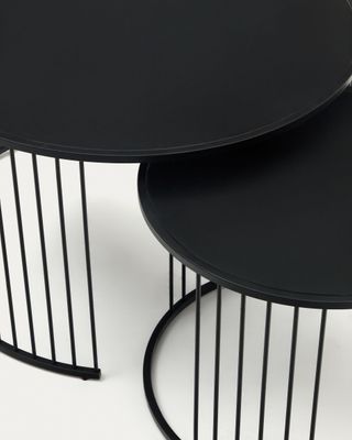 Set Hadar de 2 mesas auxiliares nido vidrio templado y metal pintado negro Ø75cm / Ø 45cm