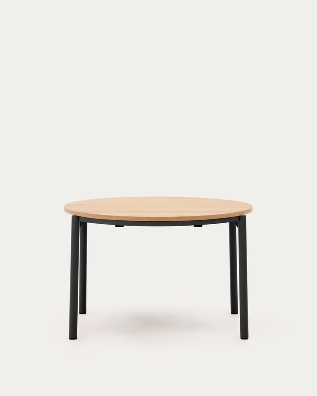 Mesa extensible redonda Montuiri chapa de roble y patas de acero acabado negro Ø 120 (200) cm