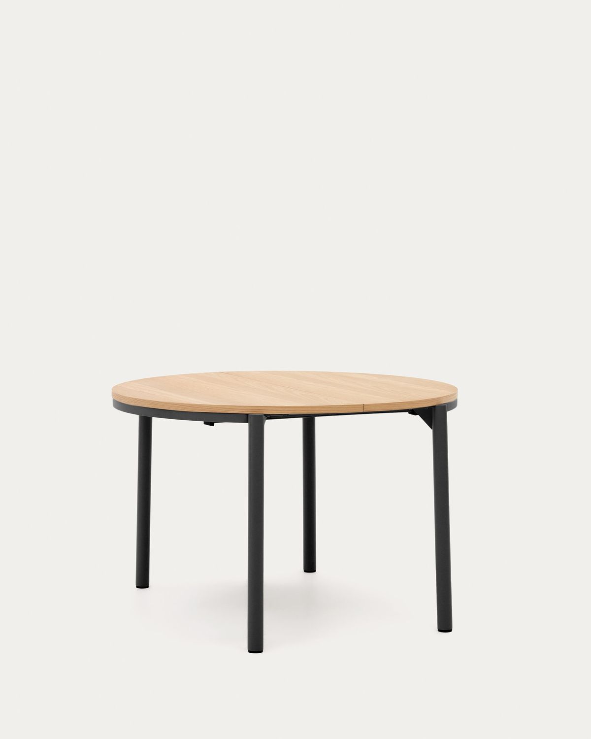Mesa extensible redonda Montuiri chapa de roble y patas de acero acabado negro Ø 120 (200) cm