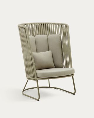 Butaca de exterior con respaldo alto Saconca de cuerda y acero galvanizado verde