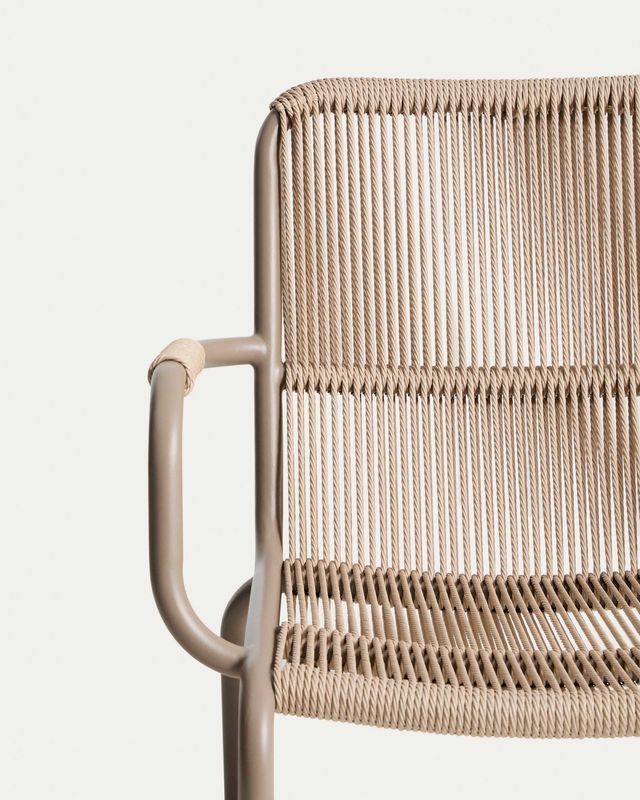 Sillón apilable Salis de aluminio topo y cuerda sintética beige