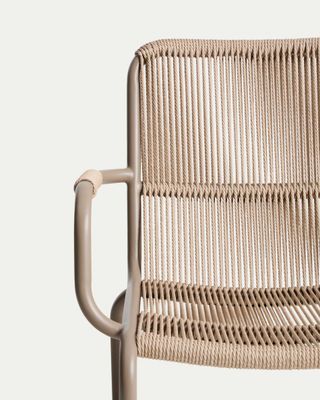 Sillón apilable Salis de aluminio topo y cuerda sintética beige