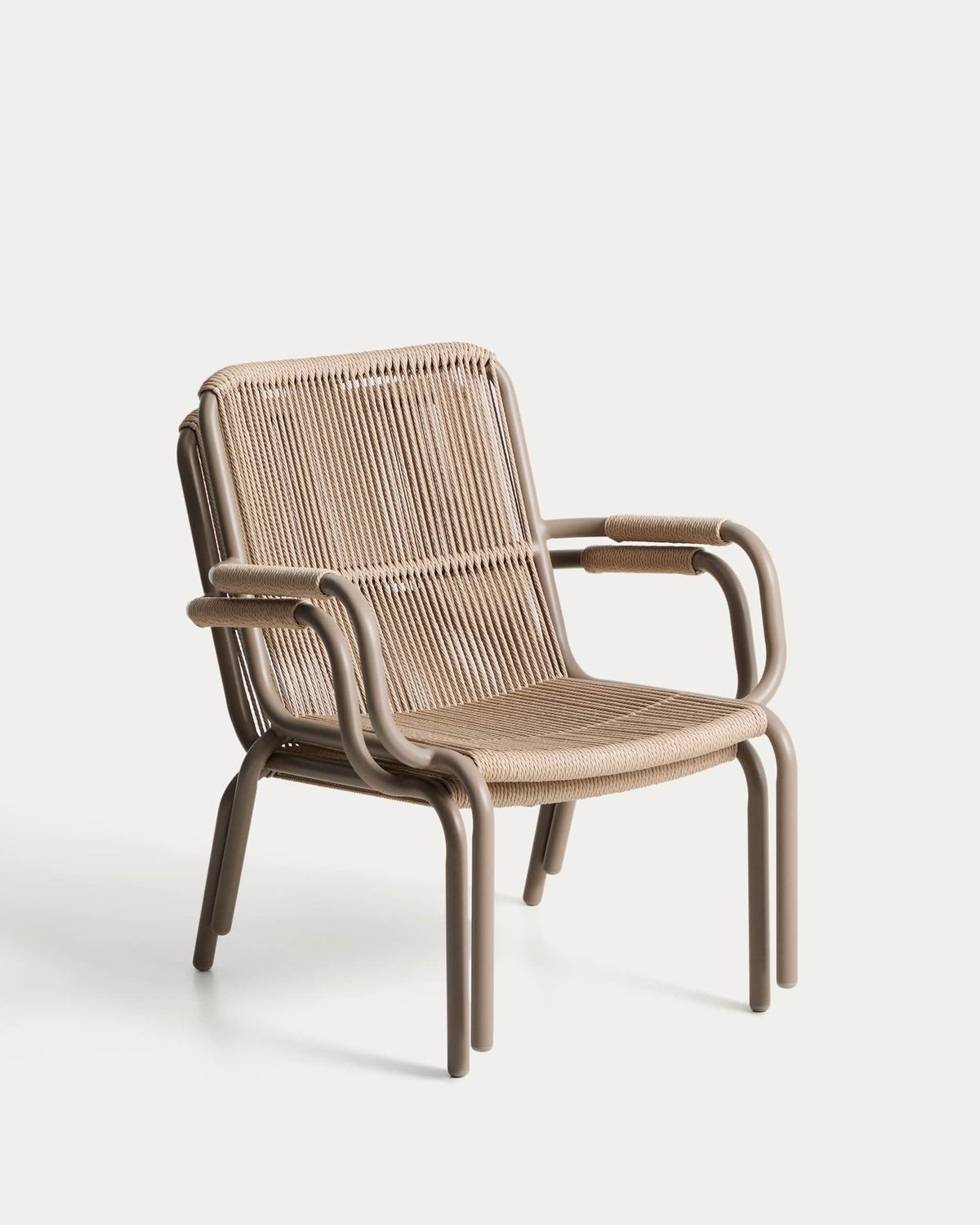 Sillón apilable Salis de aluminio topo y cuerda sintética beige