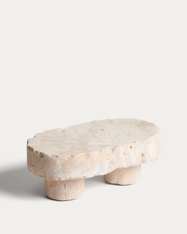 Centro de mesa Zuno de travertino con acabado bruto 23 x 13 cm