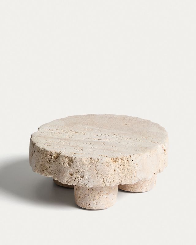 Centro de mesa Zuno de travertino con acabado bruto Ø 20 cm
