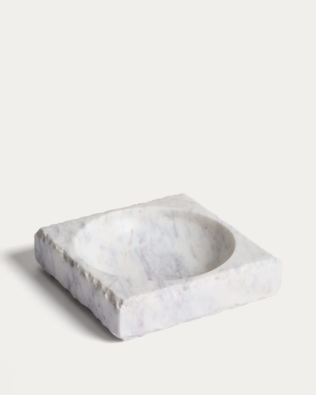 Bandeja decorativa Vemi de mármol con acabado bruto en color blanco 20 x 20 cm