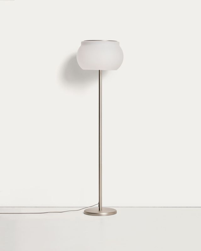 Lámpara de pie LED Leruna de vidrio glaseado y metal con acabado galvanizado