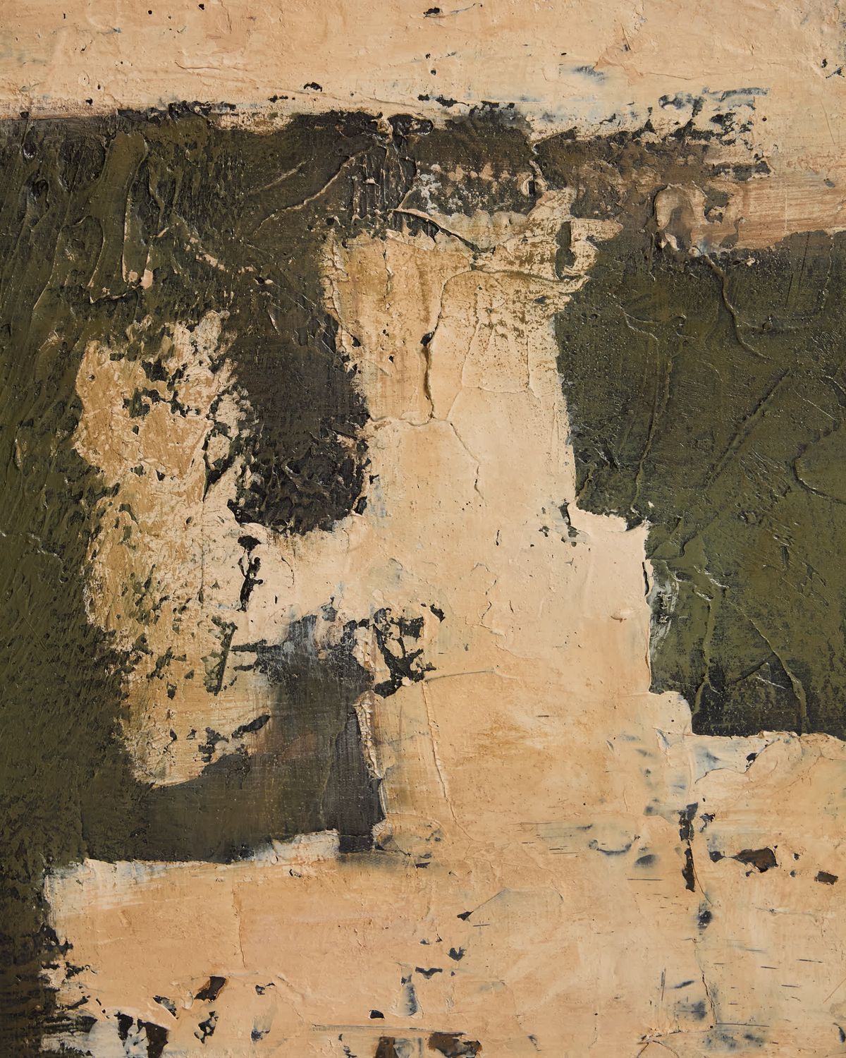 Cuadro abstracto Emeri pintado a mano verde oliva y beige 120 x 200 cm