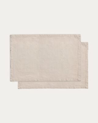 Set Lerava de 2 manteles individuales de algodón con acabado lavado gris piedra 35 x 50 cm