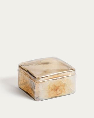 Caja decorativa Aveli de cristal beige tornasolado 19 x 19 cm Caja decorativa Aveli de cristal beige tornasolado 19 x 19 cm