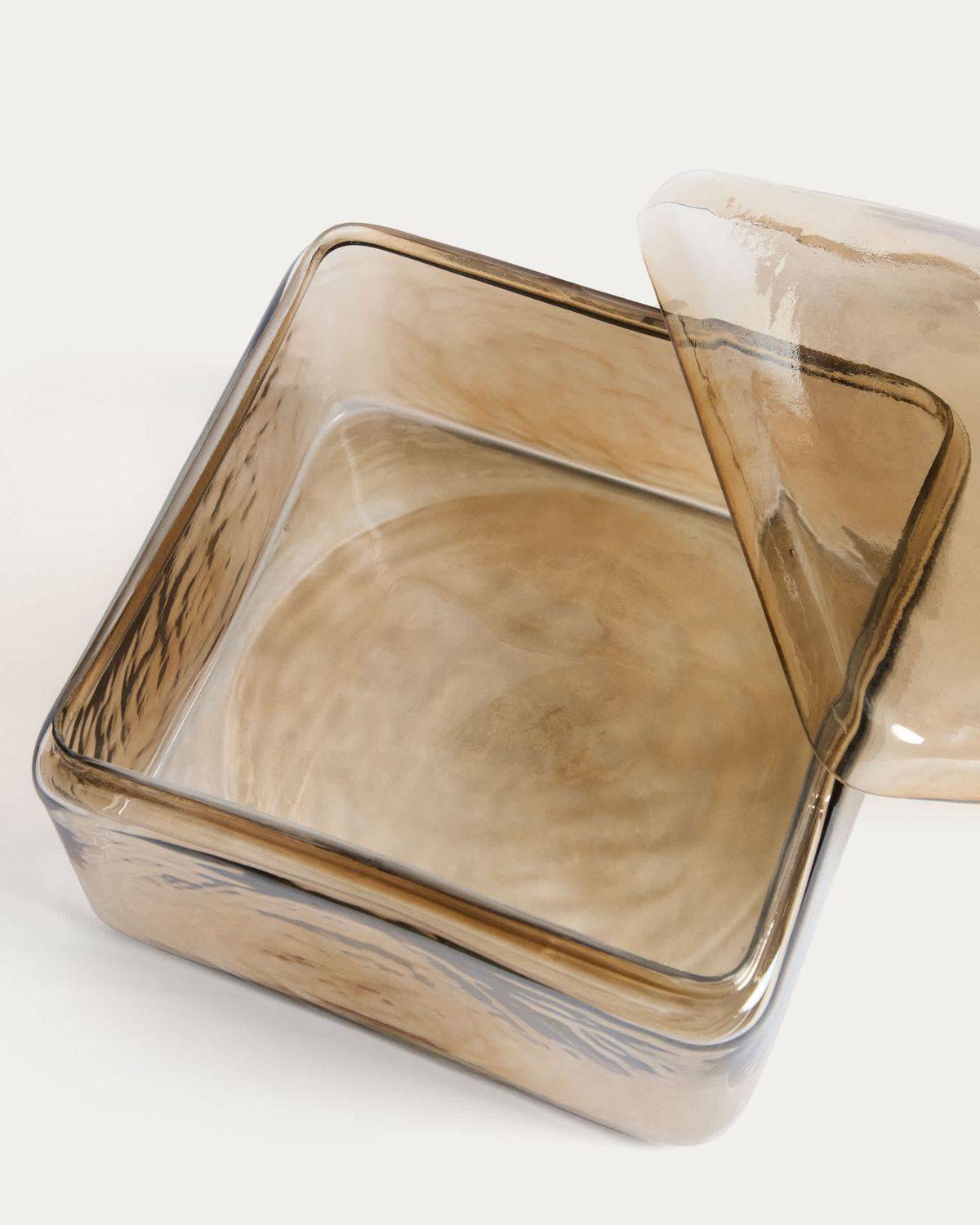 Caja decorativa Aveli de cristal beige tornasolado 19 x 19 cm