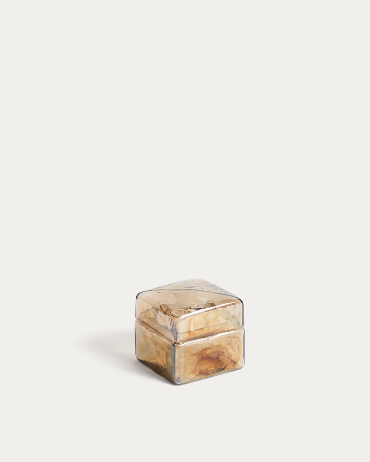 Caja decorativa Aveli de cristal beige tornasolado 9 x 9 cm