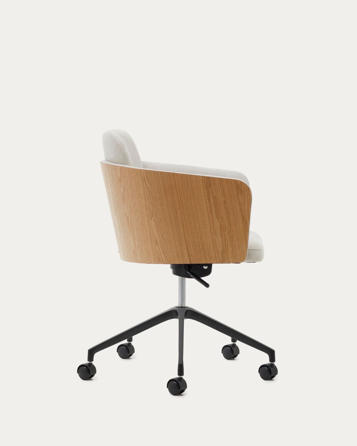 Silla de escritorio Madai de chenilla beige y chapa de fresno con acabado tono natural FSC Mix Credit