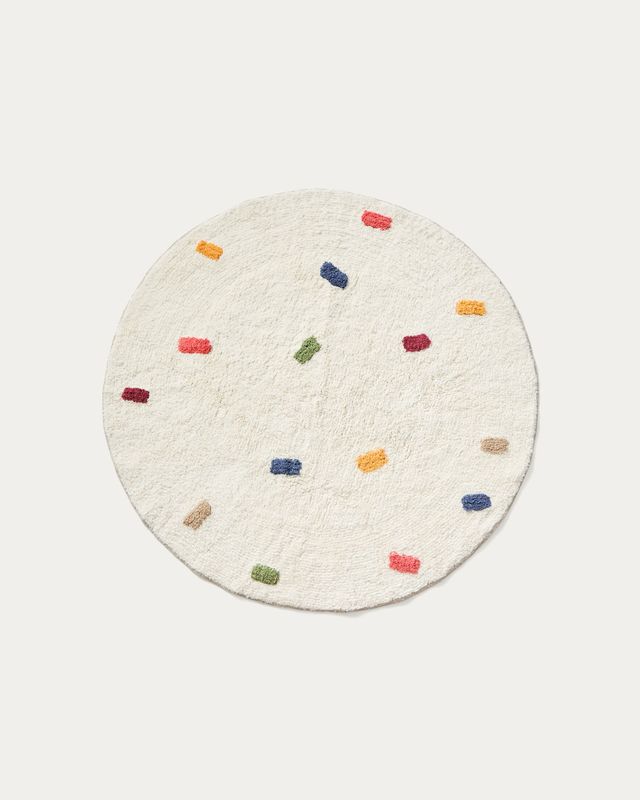 Alfombra redonda Epifania 100% algodón blanco con puntos multicolor Ø 100 cm