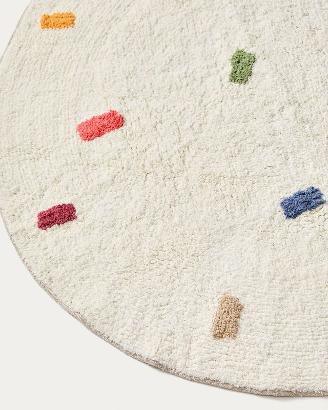 Alfombra redonda Epifania 100% algodón blanco con puntos multicolor Ø 100 cm