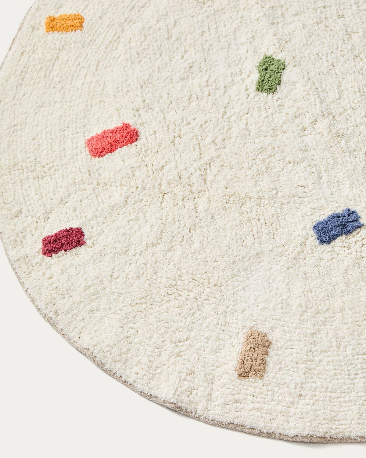 Alfombra redonda Epifania 100% algodón blanco con puntos multicolor Ø 100 cm