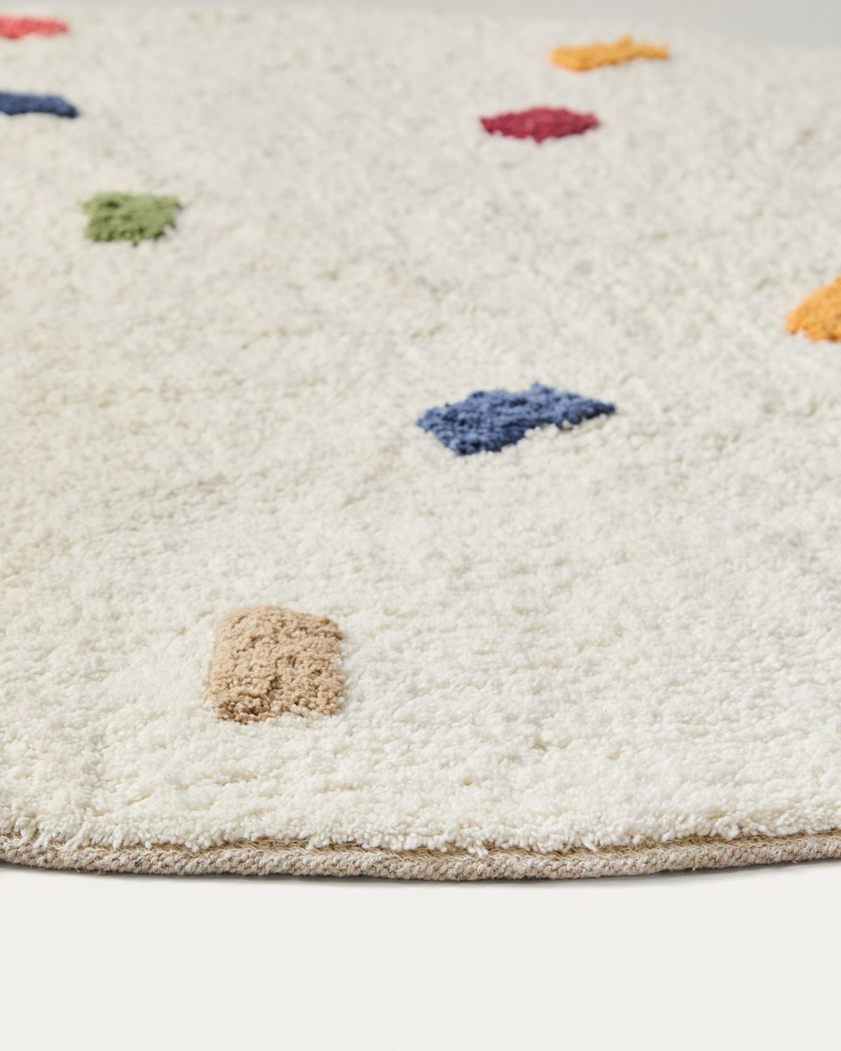 Alfombra redonda Epifania 100% algodón blanco con puntos multicolor Ø 100 cm