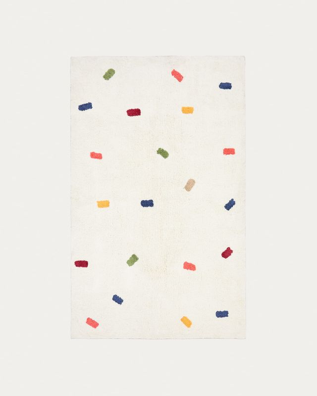 Alfombra Epifania 100% algodón blanco con puntos multicolor 90 x 150 cm