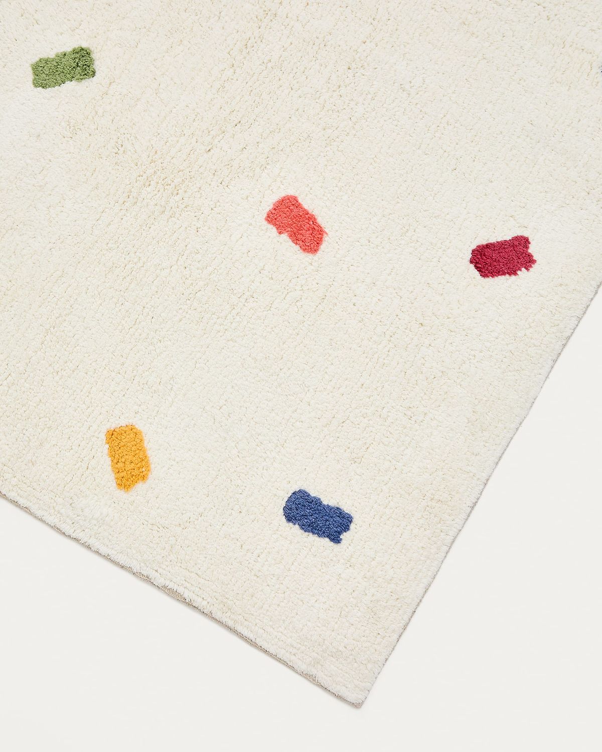 Alfombra Epifania 100% algodón blanco con puntos multicolor 90 x 150 cm