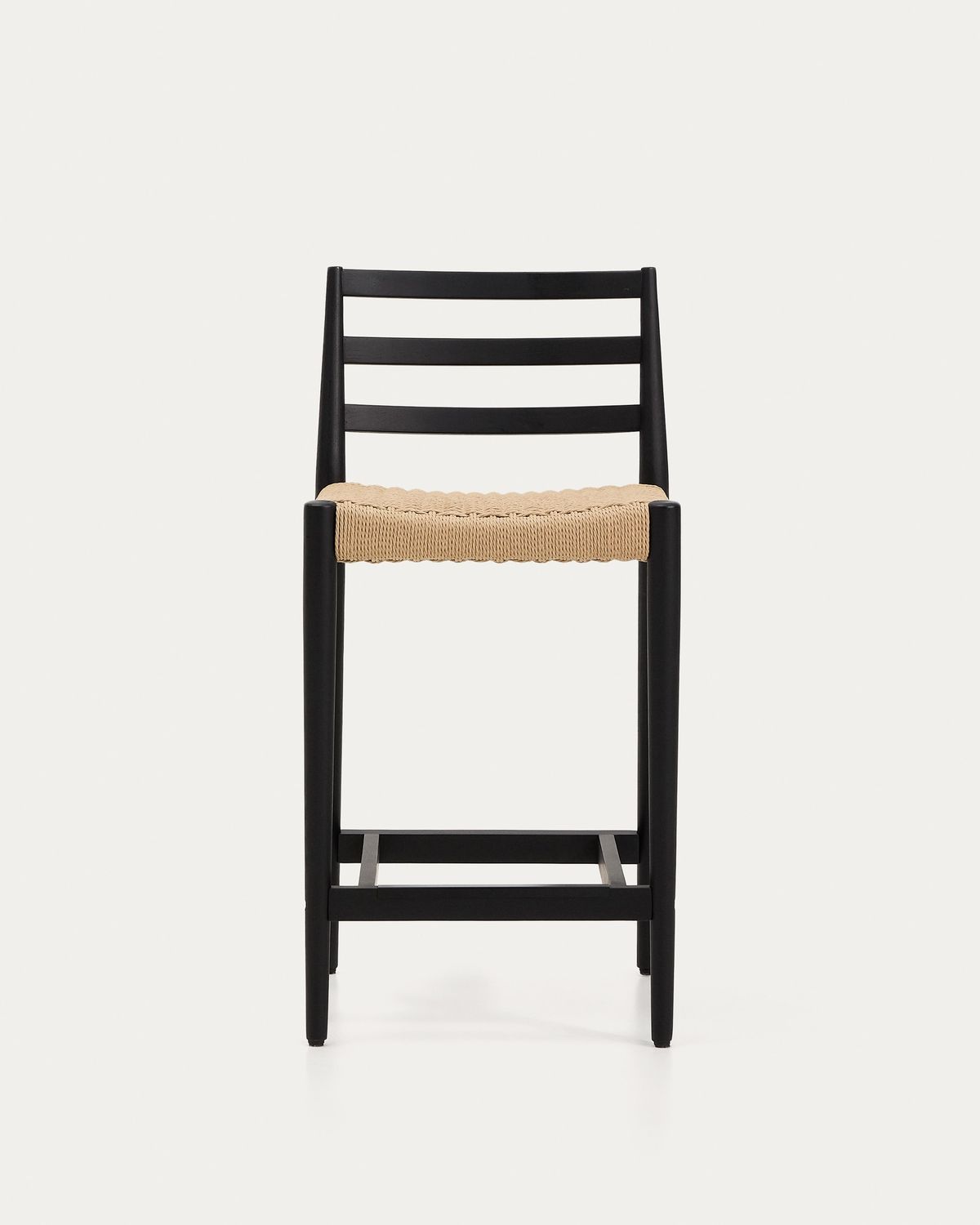 Taburete Analy respaldo madera maciza roble acabado negro y asiento de cuerda 65cm FSC Mix Credit