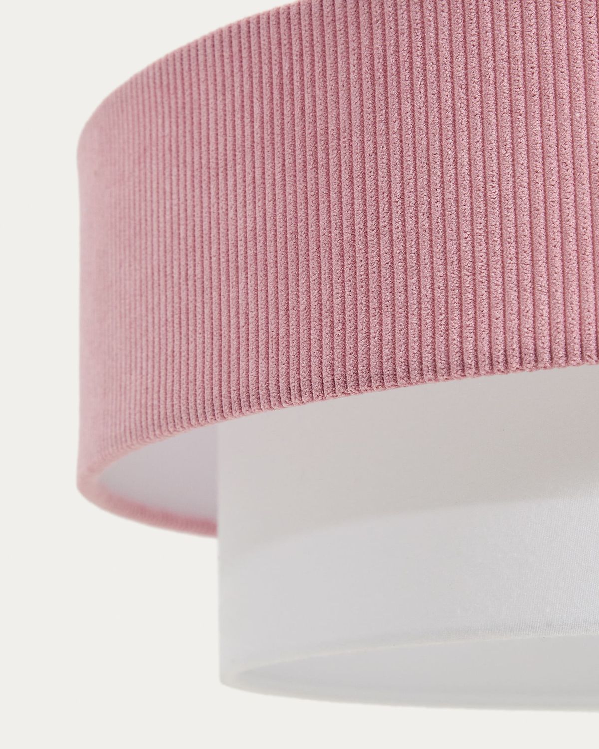 Lámpara de techo Bianella de algodón y pana rosa