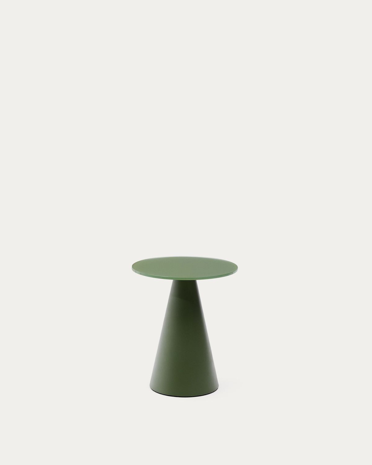 Mesa auxiliar Wilshire vidrio templado glaseado y acero acabado pintado verde mate Ø35cm