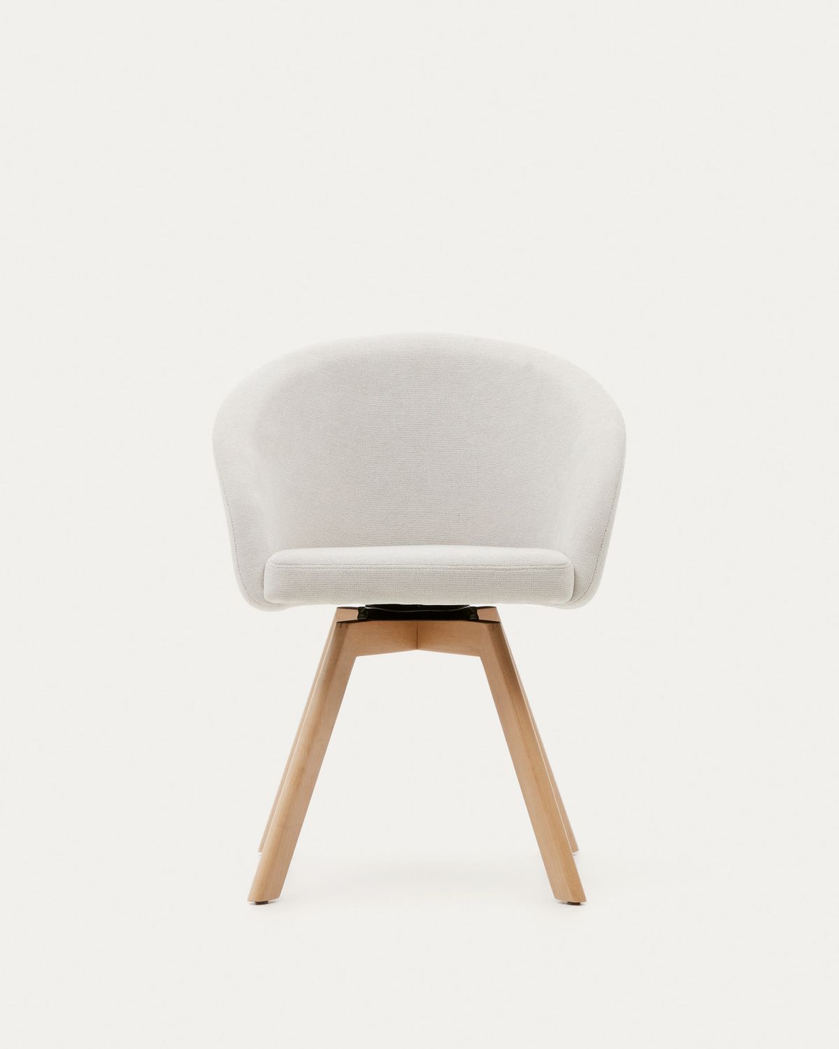 Silla giratoria Marvin chenilla beige y patas de madera maciza de haya acabado natural FSC 100%