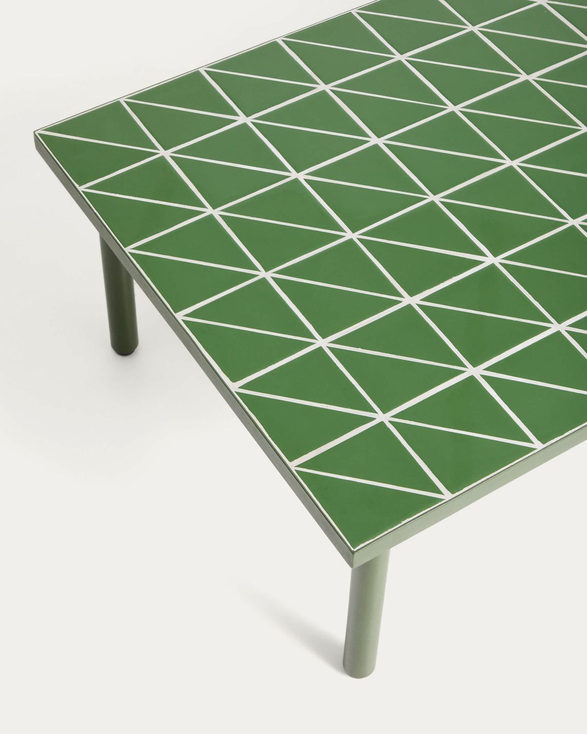 Mesa de centro Maurina de acero galvanizado verde con azulejos verdes 122 x 61 cm