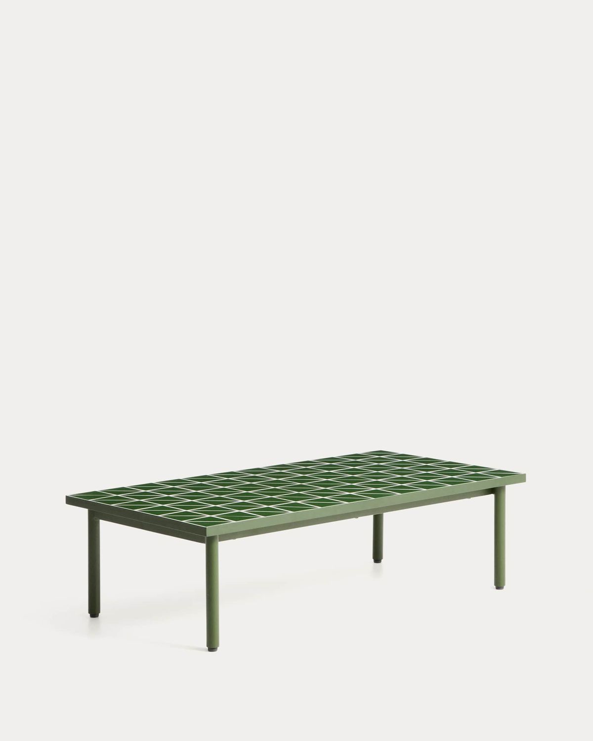 Mesa de centro Maurina de acero galvanizado verde con azulejos verdes 122 x 61 cm