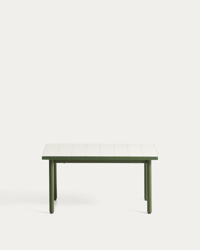 Mesa auxiliar Maurina de acero galvanizado verde con azulejos color crudo 81 x 51 cm