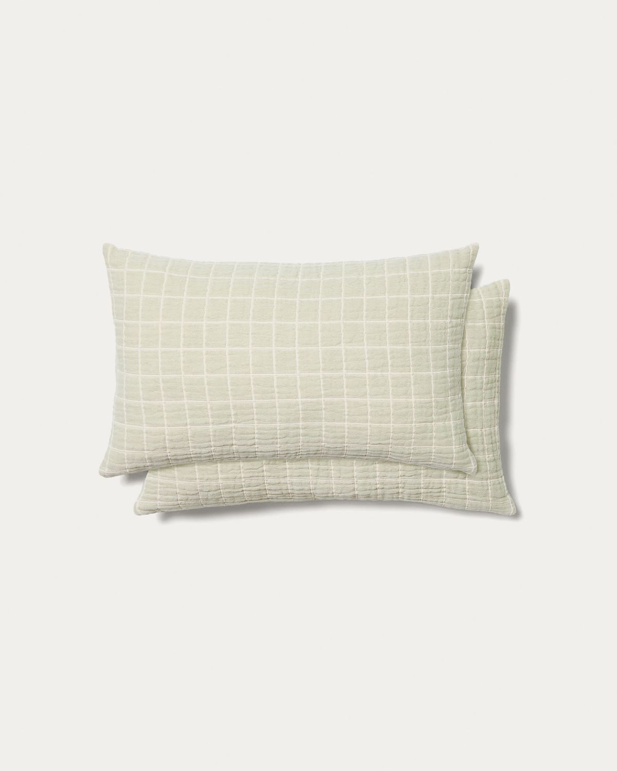 Set Tivaro de 2 fundas de cojín 100% algodón jacquard a cuadros verde claro 30 x 50 cm