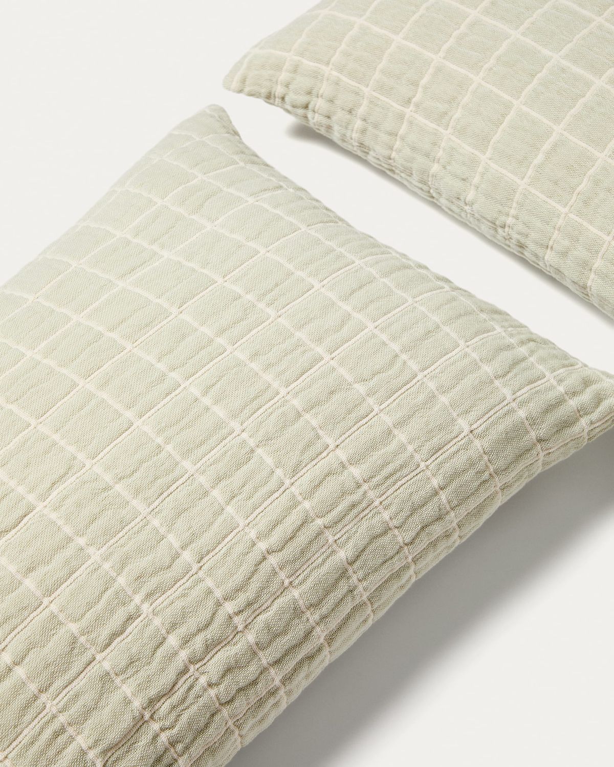 Set Tivaro de 2 fundas de cojín 100% algodón jacquard a cuadros verde claro 30 x 50 cm