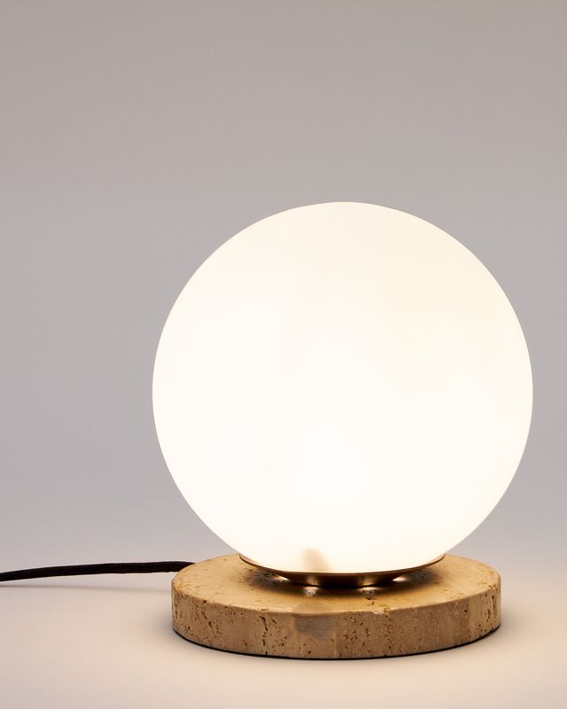 Lámpara de mesa Malachi de cristal glaseado y piedra de travertino