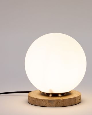 Lámpara de mesa Malachi de cristal glaseado y piedra de travertino