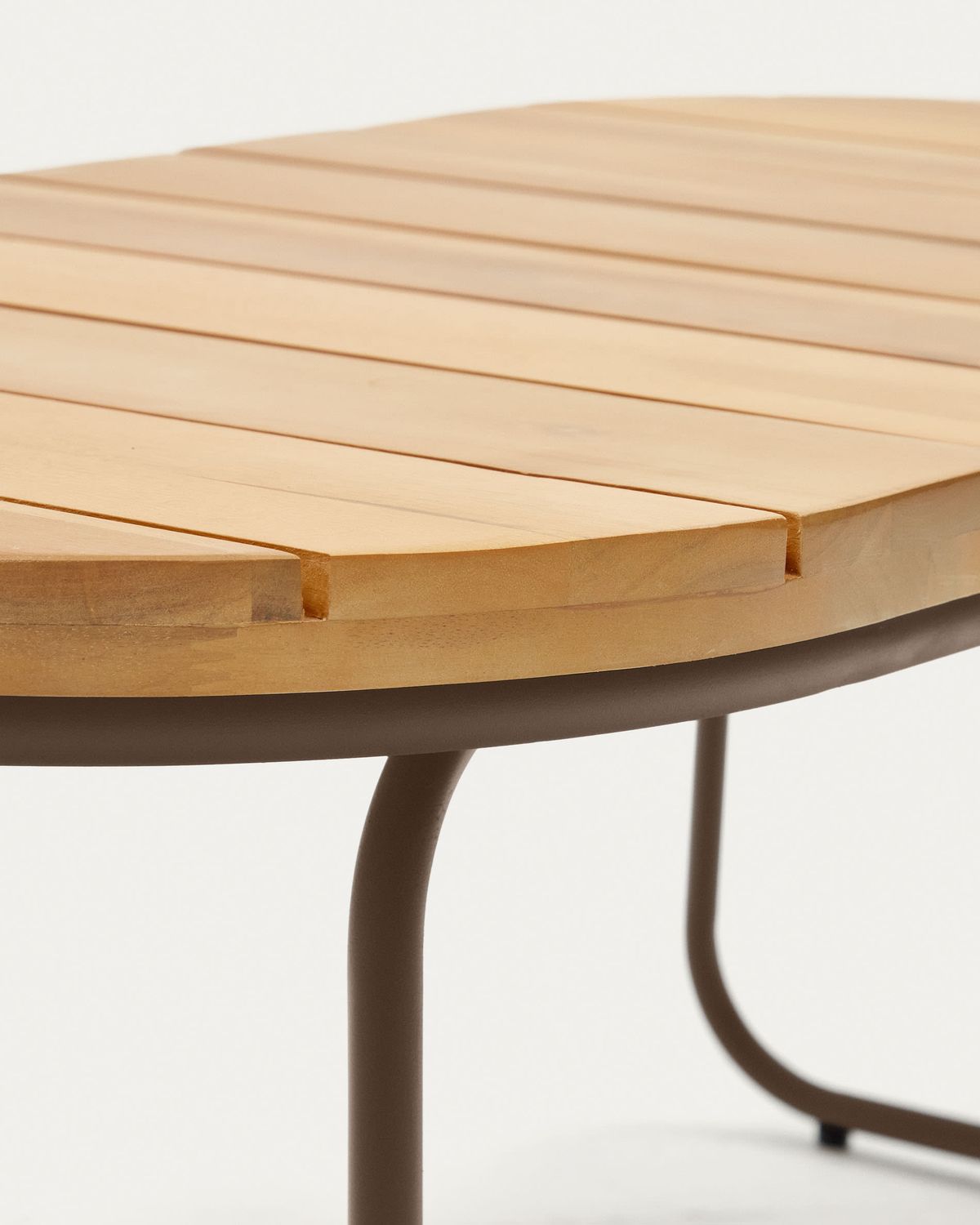Mesa de centro exterior Salguer madera maciza acacia y acero marrón Ø 100 x 50 cm FSC 100%