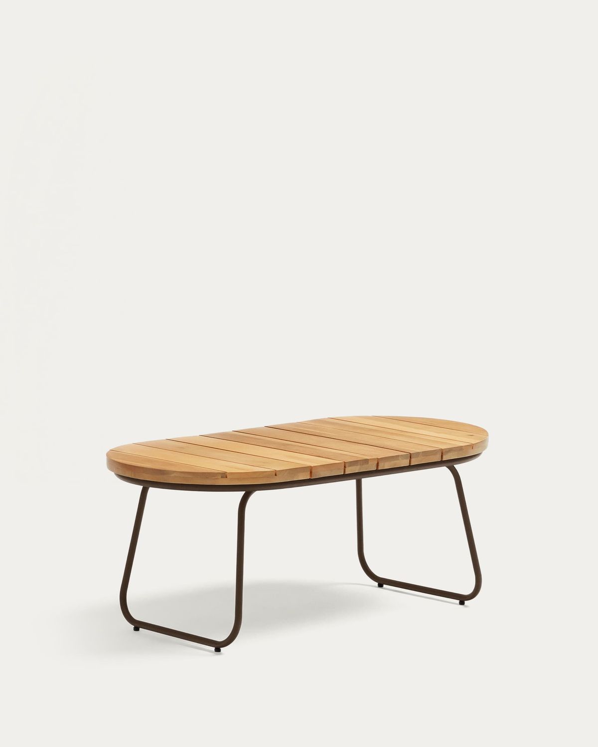Mesa de centro exterior Salguer madera maciza acacia y acero marrón Ø 100 x 50 cm FSC 100%