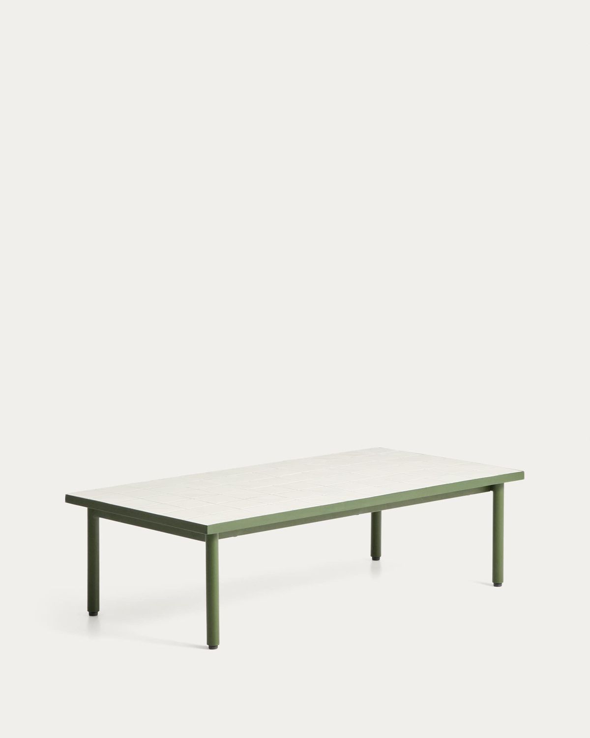Mesa de centro Maurina de acero galvanizado verde con azulejos color crudo 122 x 61 cm