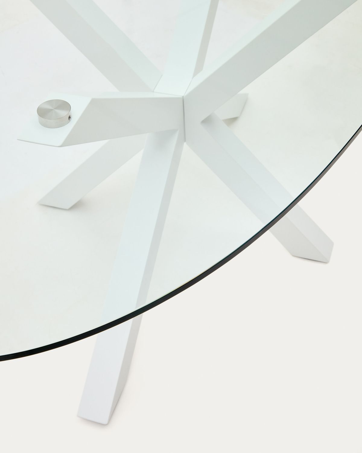 Mesa ovalada Argo de cristal y patas de acero con acabado blanco Ø 200 x 100 cm
