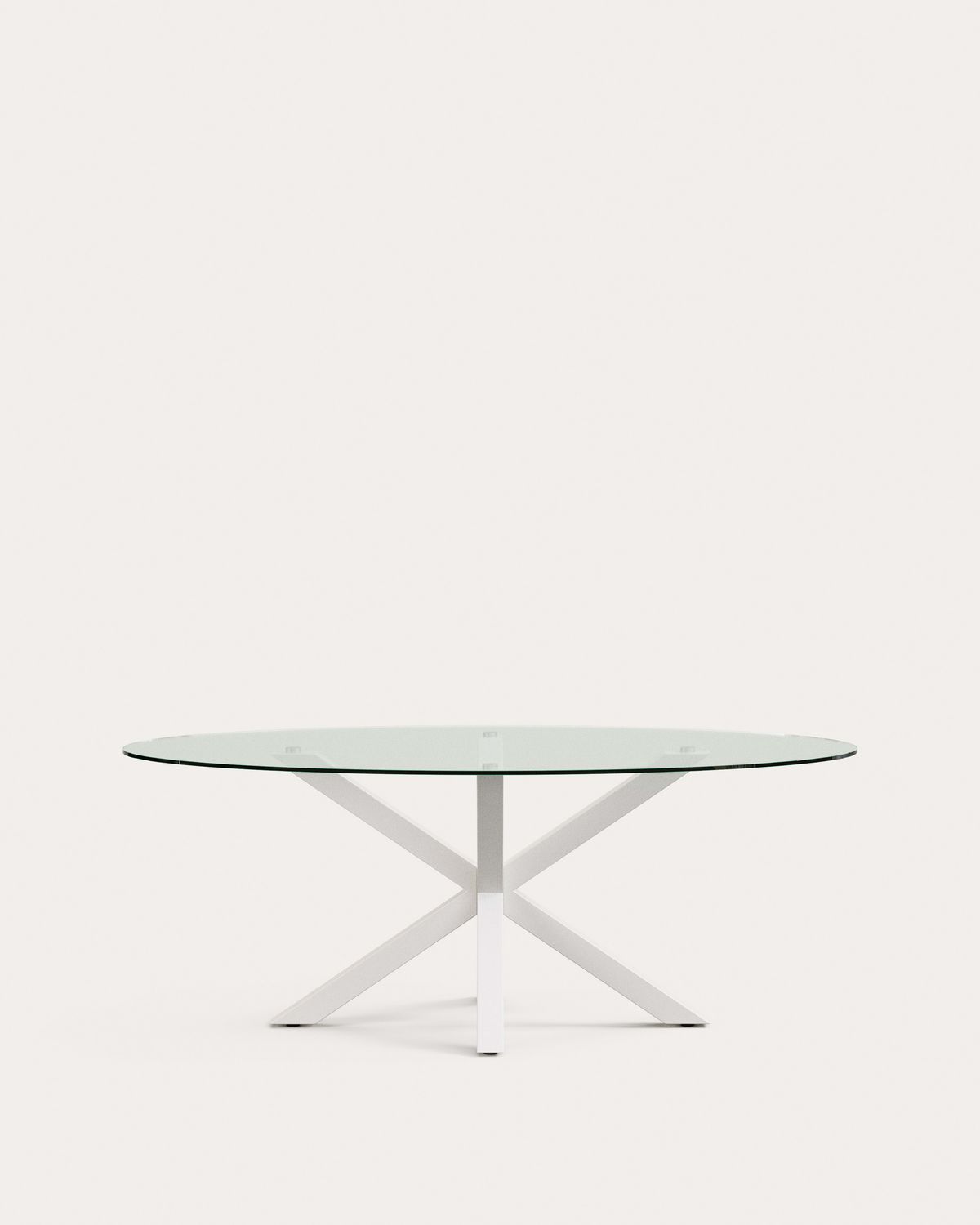 Mesa ovalada Argo de cristal y patas de acero con acabado blanco Ø 200 x 100 cm
