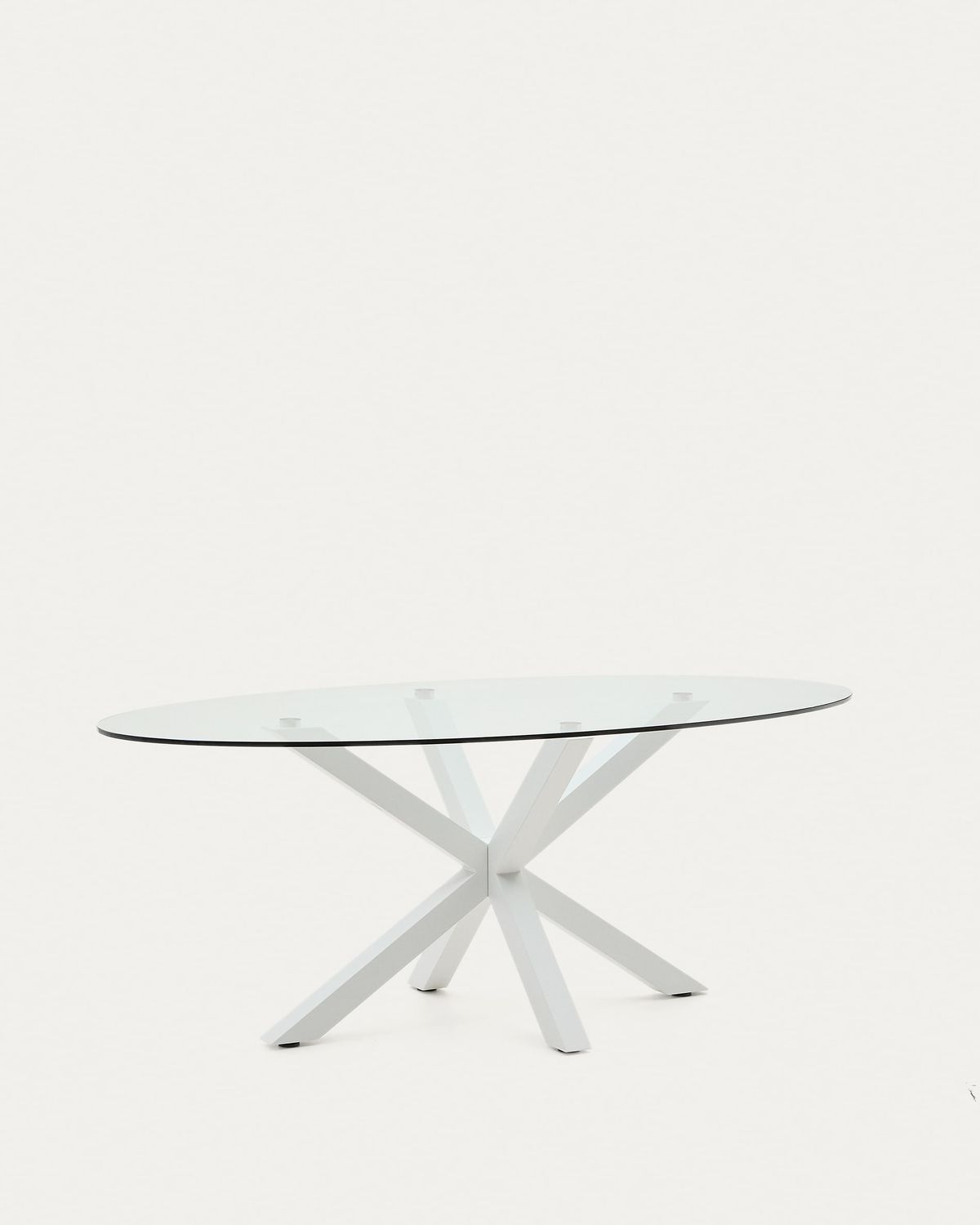 Mesa ovalada Argo de cristal y patas de acero con acabado blanco Ø 200 x 100 cm