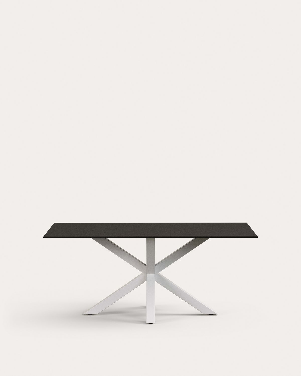 Mesa Argo de cristal negro y patas de acero acabado blanco 180x100 cm