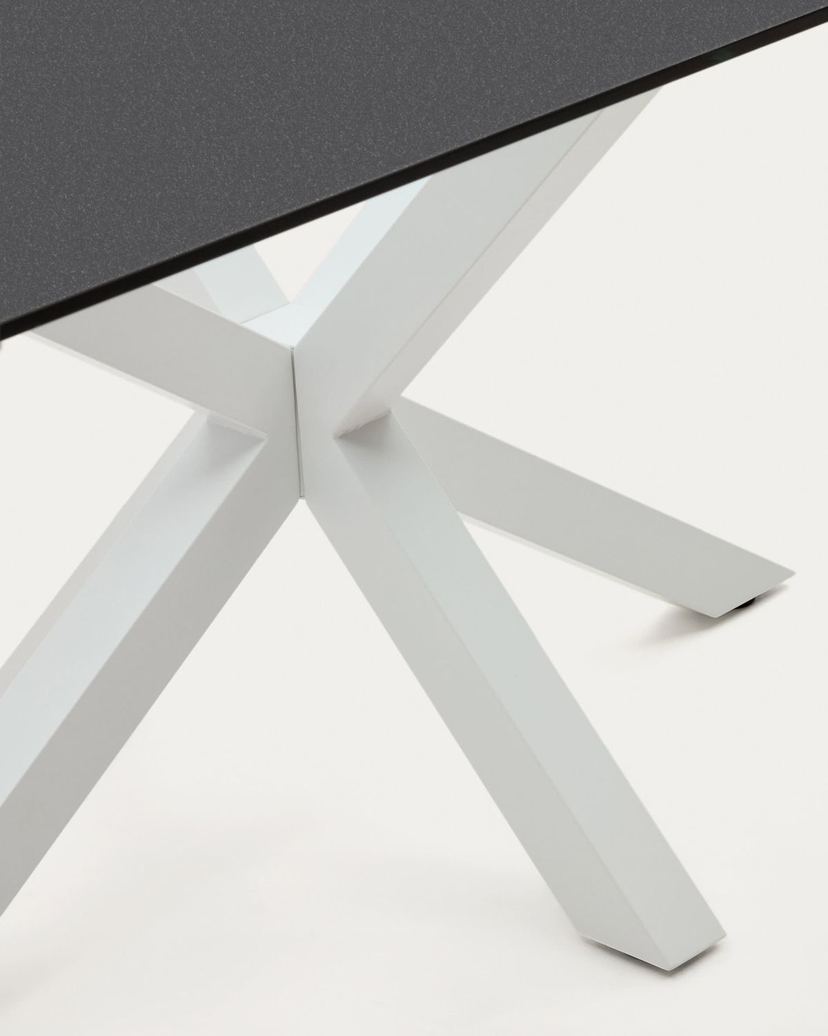 Mesa Argo de cristal negro y patas de acero acabado blanco 180x100 cm