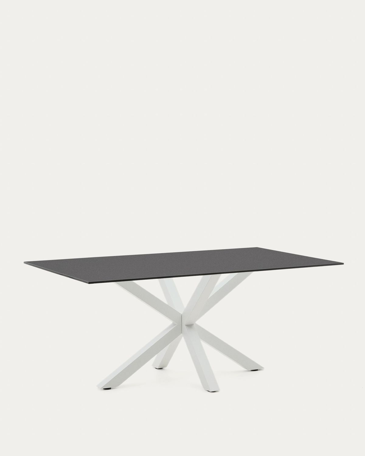 Mesa Argo de cristal negro y patas de acero acabado blanco 180x100 cm