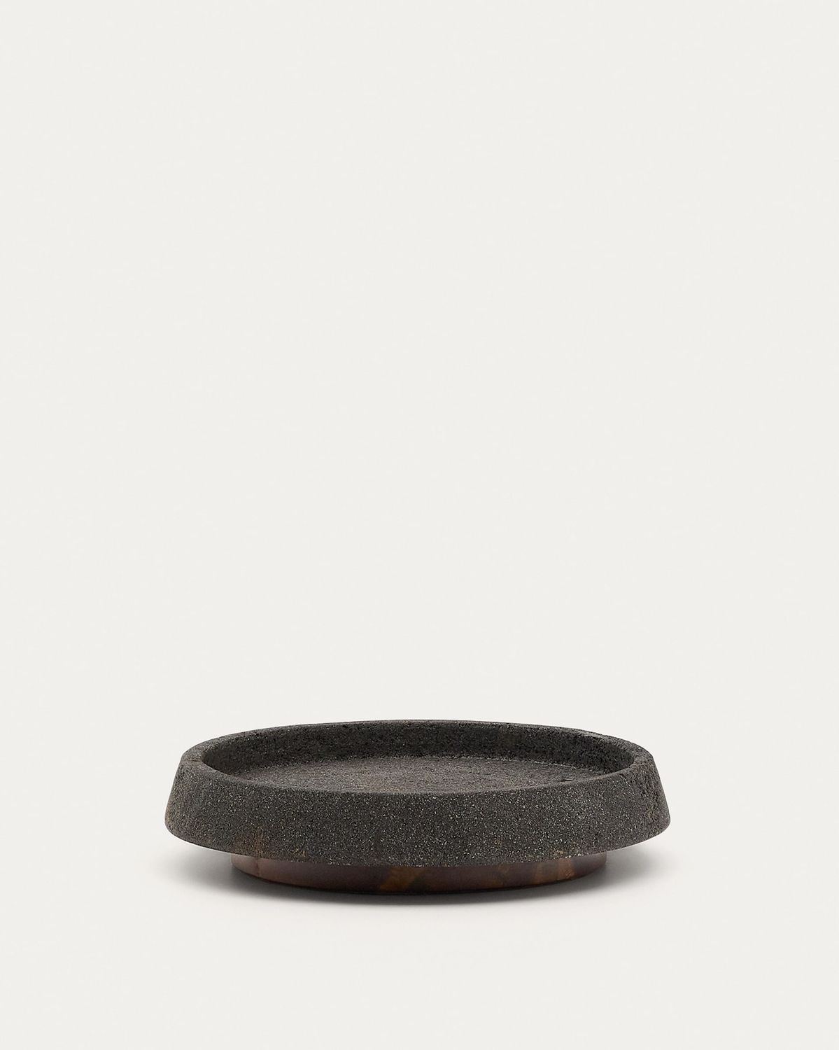 Centro de mesa Naro de piedra negro y madera de teca Ø38 cm