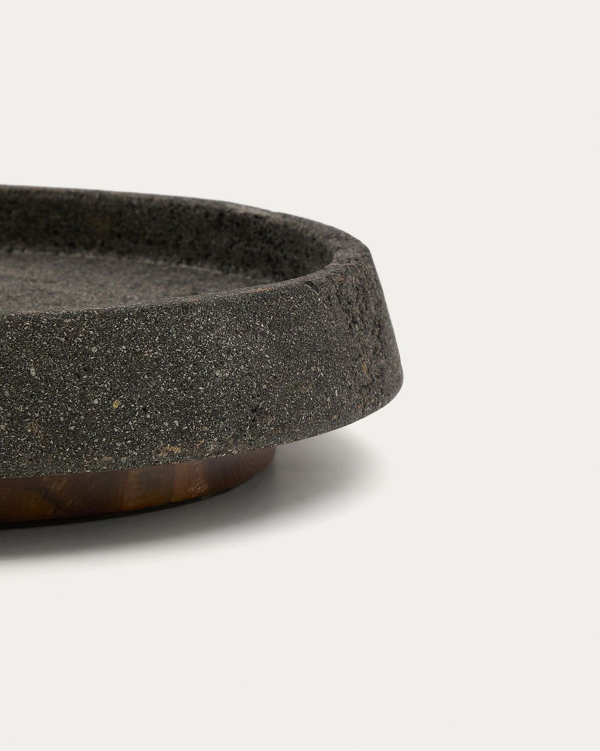 Centro de mesa Naro de piedra negro y madera de teca Ø38 cm