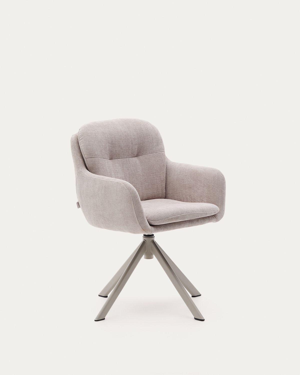 Silla giratoria Lexa de chenilla beige y patas de acero con acabado beige