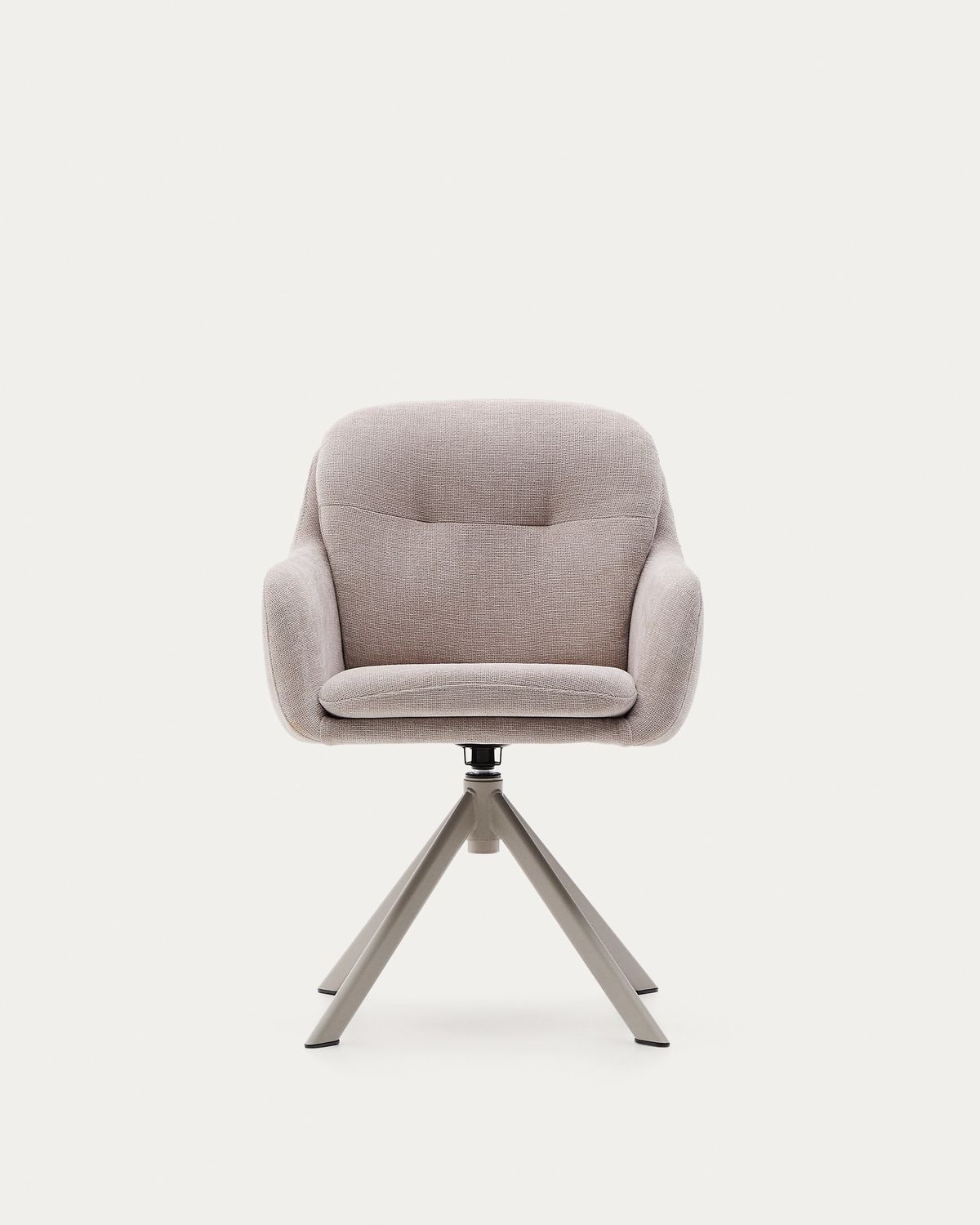Silla giratoria Lexa de chenilla beige y patas de acero con acabado beige