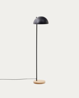 Lámpara de pie Catlar de madera de fresno y metal con acabado pintado negro
